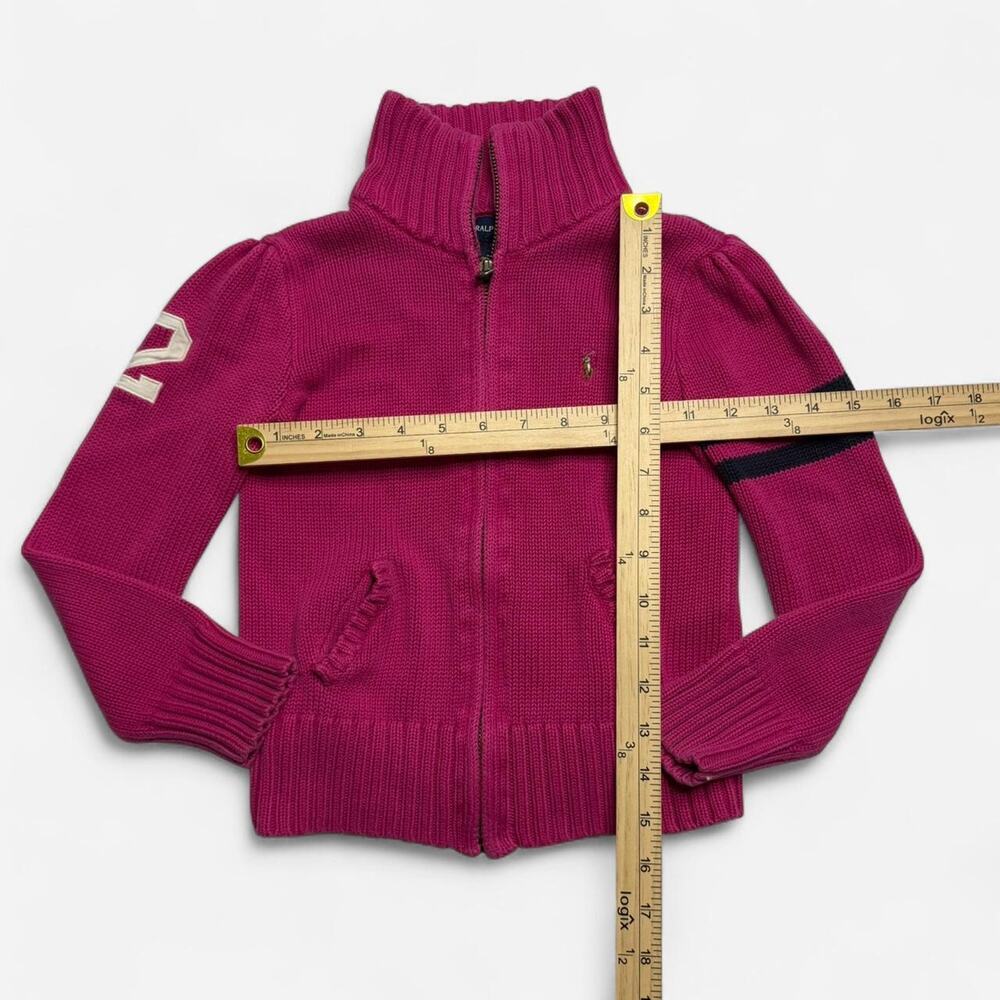 Ralph Lauren Pink Zip Sweater Girls 6X Knit Pony Logo Full Zip - Picture 8 of 8